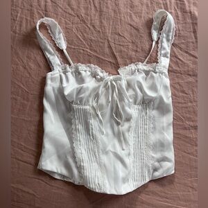 White Lace-Trim Satin Camisole Top - Women